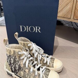 Dior Beige and Black High-Top Sneakers